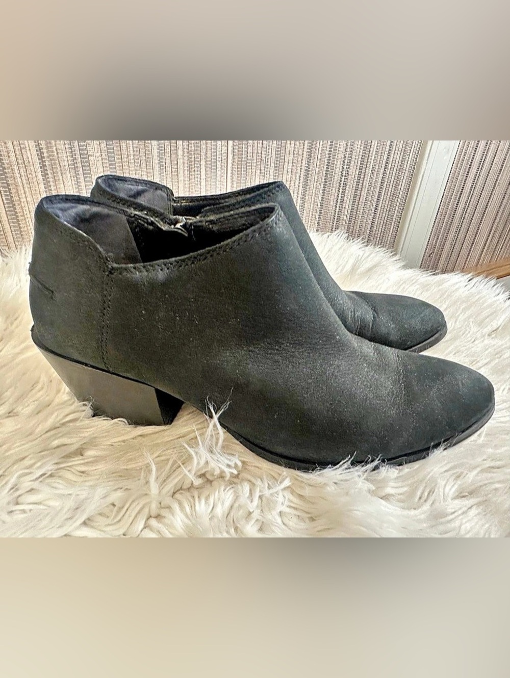 Franco Sarto Black Ankle Booties 7.5 Block Heel Side Zip